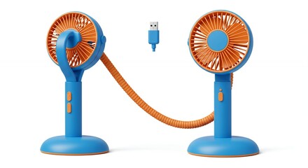 Two portable usb fans linked by a cord