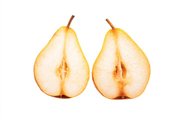 two pieces of pear are shown on a white surface