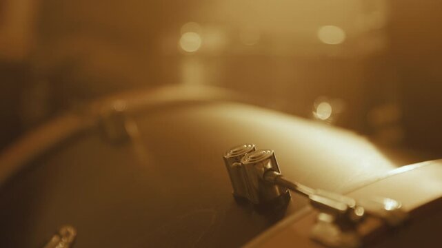 Close-Up of Kick Drum Set in Warm Studio Lighting