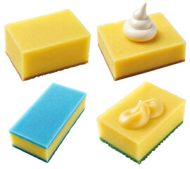 Kitchen Cleaning Sponges with Detergent Foam on Transparent Background for Household Products Advertising and Cleaning Service Marketing