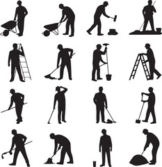 Obraz premium American Worker Silhouette IllustrationHardworking Laborer Silhouette VectorConstruction Worker with Tools SilhouetteStrong American Worker Outline ArtIndustrial Worker Silhouette Design