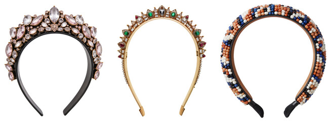 Luxury Jeweled Headbands Collection – Crystal Embellished Hair Accessories on Transparent Background for Fashion Catalogs, Accessories Marketing, and Online Boutiques