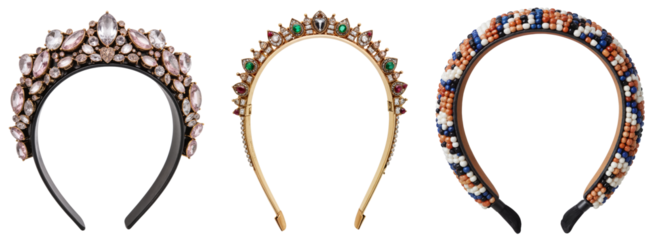 Luxury Jeweled Headbands Collection – Crystal Embellished Hair Accessories on Transparent Background for Fashion Catalogs, Accessories Marketing, and Online Boutiques