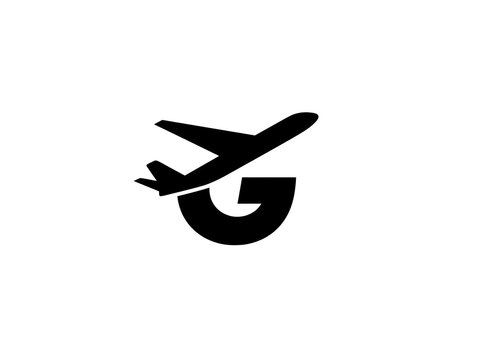Letter G Logo with Airplane Silhouette Concept | Aviation Brand Logo Featuring Aircraft and Typography | Travel Company Identity with Plane Inside Letter | Minimalist Airline Logo with G and Jet Graph
