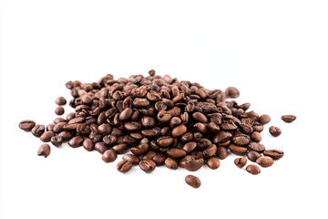 a pile of coffee beans on a white surface