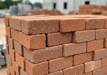 Stack of Red Building Bricks on Construction Site