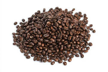 a pile of coffee beans on a white surface