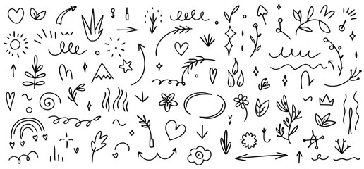 Hand Drawn Doodle Elements: Arrows, Flowers, and More