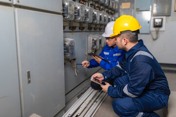 Electrical engineers and technicians work together to solve electrical system failures in...