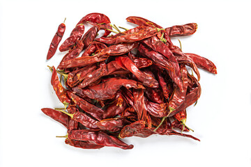 a pile of red peppers on a white surface