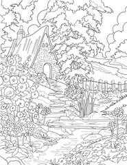Obraz premium Elegant Nature Line Drawing, Senary Line Drawing For kids, Coloring books