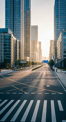 Fototapeta premium Urban Sunrise: Empty City Street