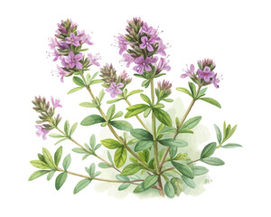 Obraz premium watercolor wild thyme vector illustration isolated on white background