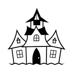 Fototapeta premium Haunted house line art for spooky Halloween and horror night decorations Vector illustration