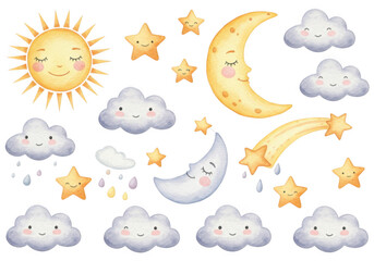 Cute celestial elements isolated on transparent background