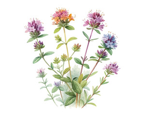 watercolor wild thyme vector illustration isolated on white background