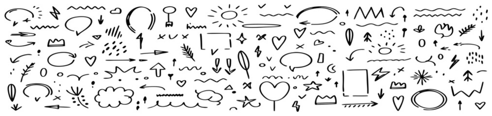 Hand-drawn Doodle Design Elements: Arrows, Lines, Shapes & Speech Bubbles