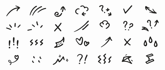 Hand-drawn doodle arrows, symbols, and design elements