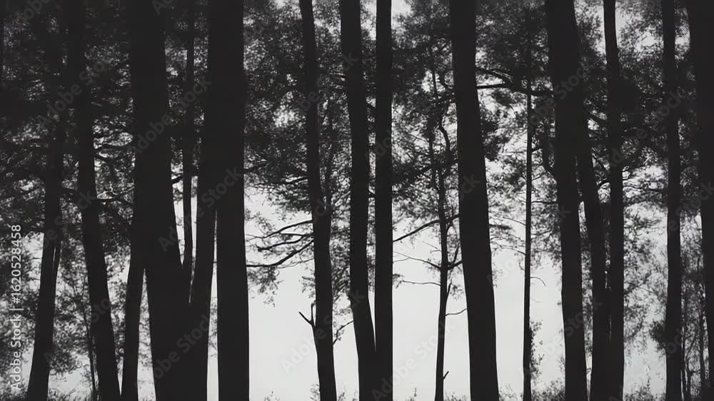 Poster dark forest of pine trees creating a moody atmosphere