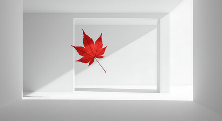Vibrant Red Maple Leaf in a Modern White Space.