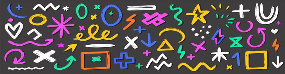 Colorful Hand-Drawn Doodle Icons & Shapes: Design Elements