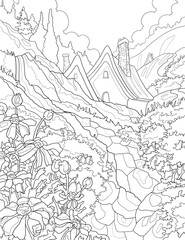 Fototapeta premium Elegant Nature Line Drawing, Senary Line Drawing For kids, Coloring books