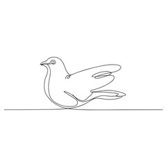 Continuous line drawing of a peaceful dove bird on a white background, minimalist vector art illustration.