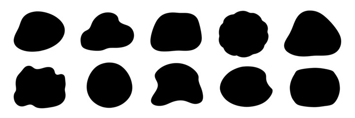 Ten Irregular Black Shapes; Abstract Design Elements