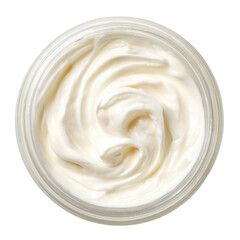 Creamy white cosmetic product swirl texture in clear container skincare beauty, Isolated On Png Transparent Background