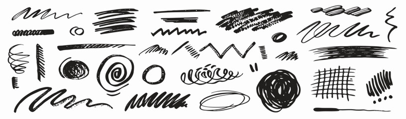 Hand-Drawn Ink Brush Strokes: Black Doodle Texture Elements