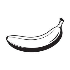 Black and white banana vector illustration isolated on a white background, simple fruit design element.
