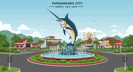 Pangandaran Cityscape Vector Art &ndash; Gateway to West Java, Indonesia