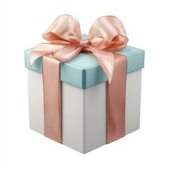 Obraz premium Elegant Gift Box with Peach Ribbon and Light Blue Lid Perfect for Holidays or Special Occasions
