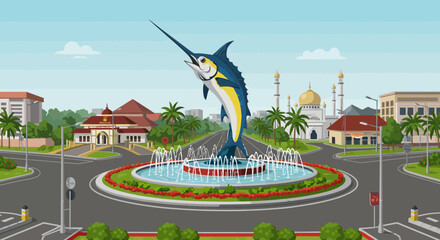 Flat Vector Illustration of Pangandaran Skyline &ndash; West Java Travel Destination