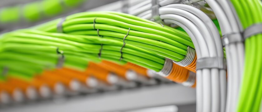 Close-up of colorful network cables. - Powered by Adobe