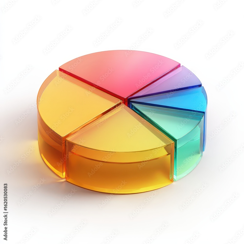 Poster colorful 3d glass pie chart data visualization for business reports and presentations