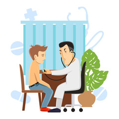 Medical checkup vectors of a doctor examining a young patient.