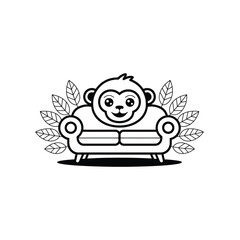 Monkey face on sofa with leaves couch