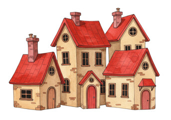 Naklejka premium Charming village houses isolated on transparent background