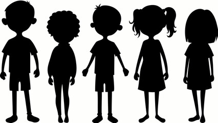 A diverse group of children standing together forming a unified silhouette on a clean white