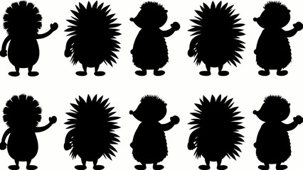 Playful hedgehog parade waving hello as adorable friends a whimsical silhouette illustration on a