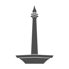 Fototapeta premium Vector art of monumen nasional monas tower silhouette, a prominent landmark in jakarta, indonesia, isolated on white background, representing national pride and history