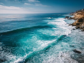 Calm Turquoise Ocean View from Cliff Ultra Realistic

