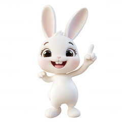 Playful charming icon cartoon bunny gesturing upward, for character 3d easter graphics, kid friendly designs with whimsical appeal