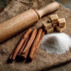 Baking ingredients on burlap