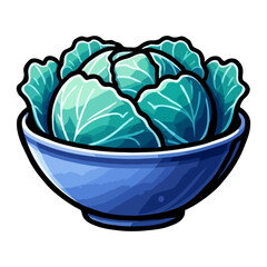 Handdrawn Detailed Cabbage in Bowl Food Illustration with Cute Style