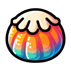 Artistic Handcrafted Spherical Rainbow Dessert with Cream Topping Illustration