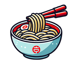 Colorful Flat Illustration Ramen Noodles in Bowl Delicious Asian Cuisine