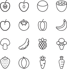 Collection of Various Fruits and Vegetables Line Art Simple Black and White Produce Illustrations Vegan and Vegetarian Food