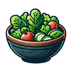 Colorful Handdrawn Fresh Salad Bowl with Tomato and Lettuce Illustration